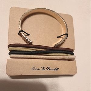 Francesca's Goltone Hair Tie Cuff Bracelet  with 5 Neutral Color Hair Ties New